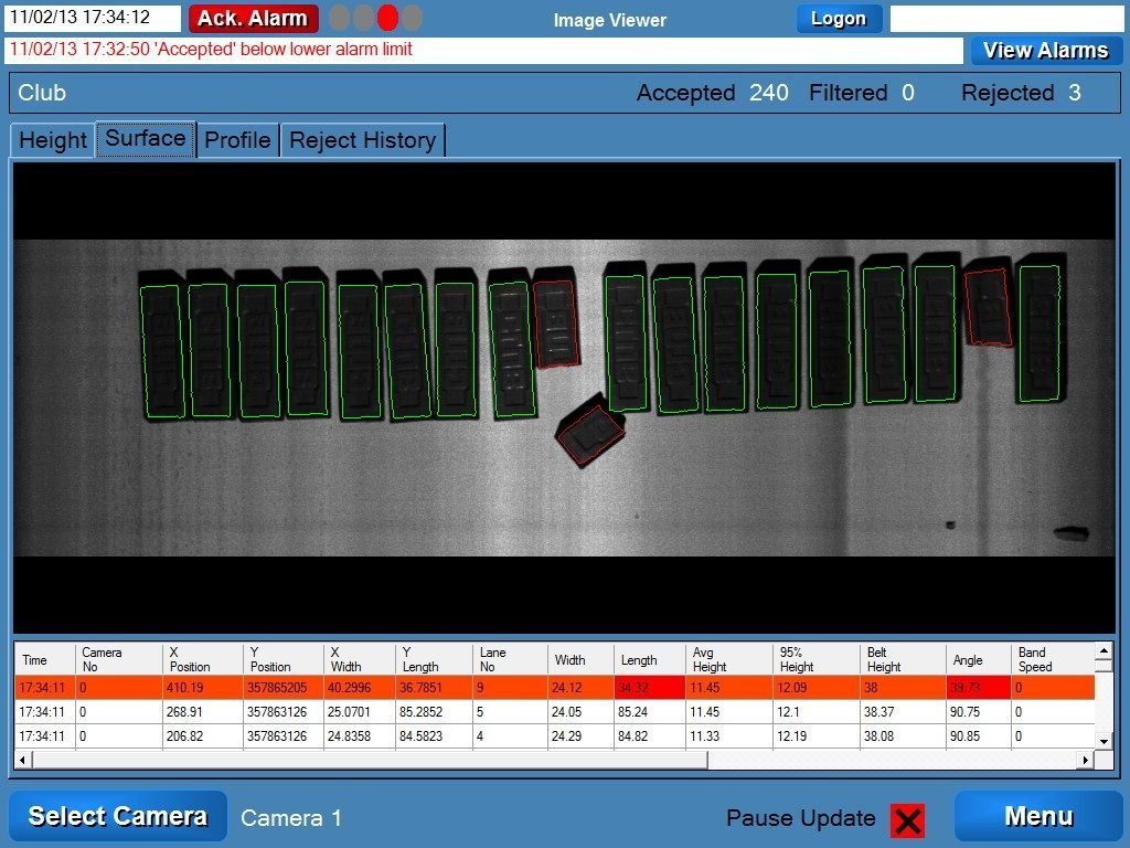 Vision Inspection HMI Screen Vision software data logging